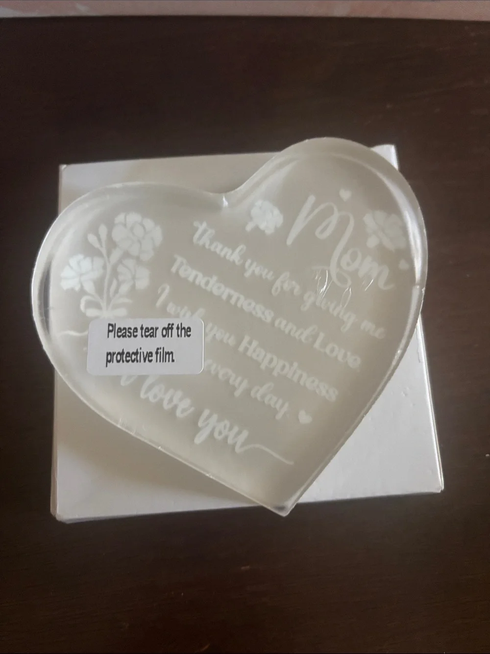 New Mom Acrylic Heart Plaque Keepsake Gift (Film Intact!)